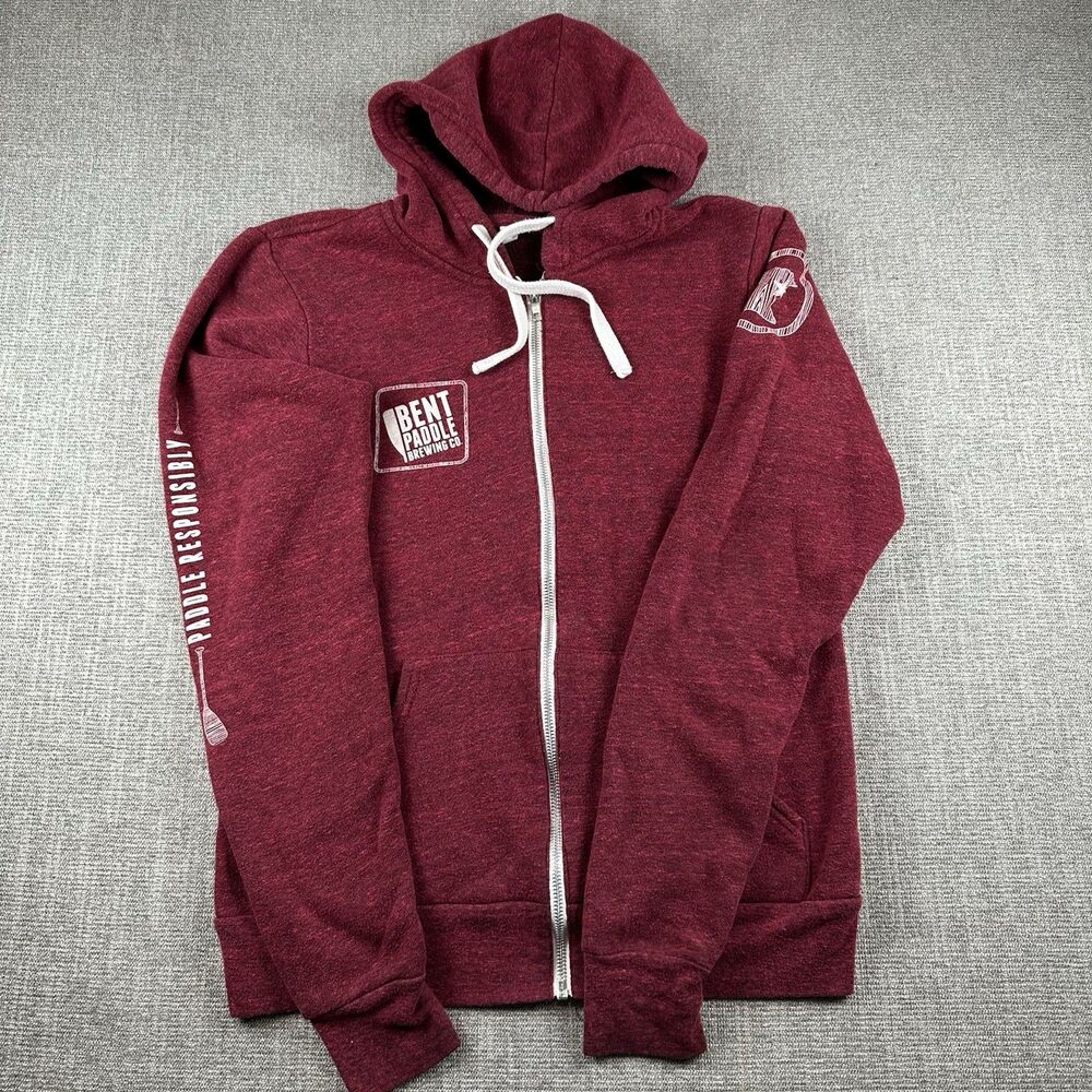 Bent Paddle Brewing Co Hoodie Canvas Mens Small Maroon Zip Up Sweatshirt